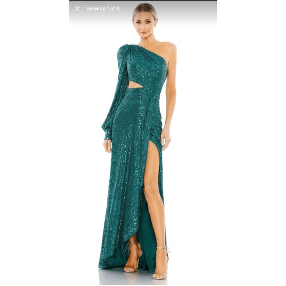 Mac Duggal NWT size 6 one shoulder sequin formal gown slit style 26730 - Picture 5 of 10